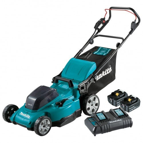 Makita 18Vx2 480mm Lawn Mower Kit - Includes 2 x 5.0Ah Batteries and Dual Port Standard Charger