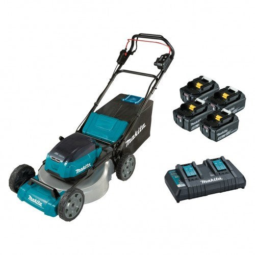 Makita 18Vx2 BRUSHLESS Self-Propelled 534mm (21") Lawn Mower Kit, Heavy Duty Steel Deck - Includes 4 x 5.0Ah Batteries