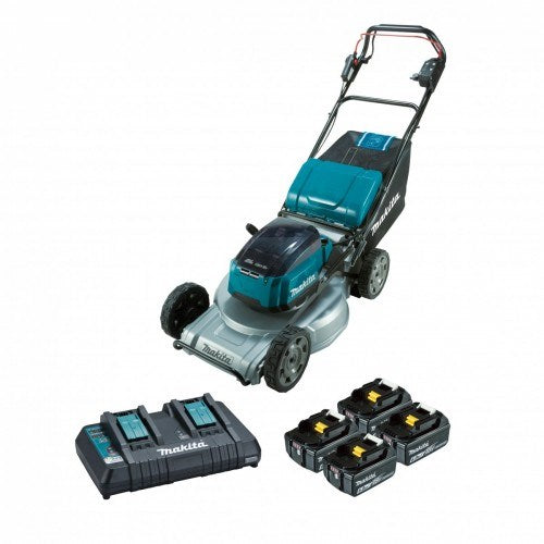 Makita 18Vx2 BRUSHLESS Self-Propelled 534mm (21") Lawn Mower Kit, Aluminium Deck - Includes 4 x 6.0Ah Batteries & Dual Port Rapid Charger