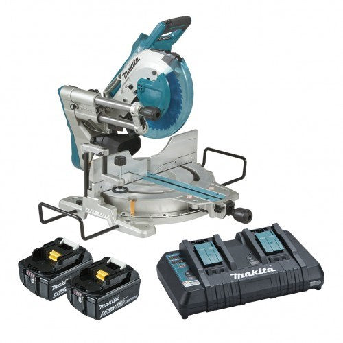 Makita 18Vx2 BRUSHLESS AWS* 260mm (10-1/4") Slide Compound Saw Kit - Includes 2 x 5.0Ah Batteries & Dual Port Rapid Charger *AWS Receiver sold separately (198901-5)