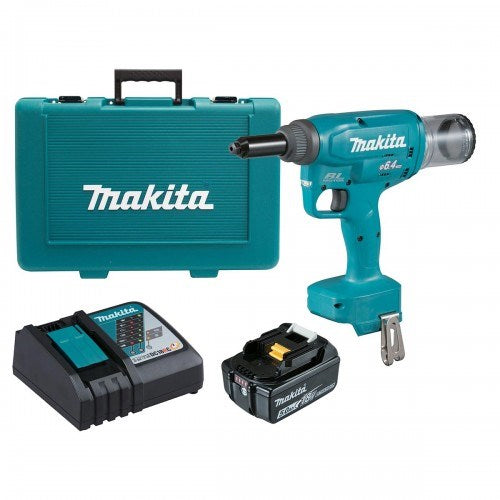 Makita 18V BRUSHLESS 6.4mm Rivet Gun - Includes 1 x 5.0Ah Battery, Rapid Charger & Carry Case