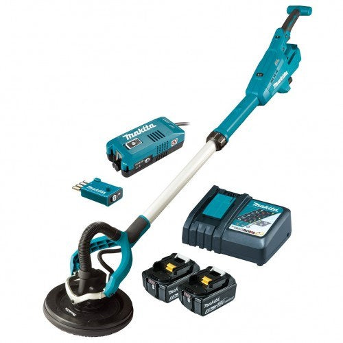 Makita 18V BRUSHLESS AWS 255mm Drywall Sander Kit - Includes: AWS AC Input Adapter, 2x 5.0Ah Batteries & Rapid Charger