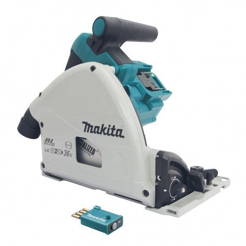 Makita 18Vx2 BRUSHLESS AWS 165mm Plunge Saw Kit - Includes 2 x 5.0Ah Batteries, Dual Port Rapid Charger & 2 x MakPac Case