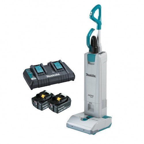 Makita 18Vx2 BRUSHLESS Upright Vacuum Kit - Includes 2 x 6.0Ah Batteries, Dual Port Rapid Charger