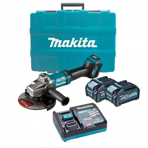 Makita 40V Max BRUSHLESS 180mm (7") Angle Grinder Kit - Includes 2 x 4.0Ah Batteries, Single Port Rapid Charger & Plastic Case