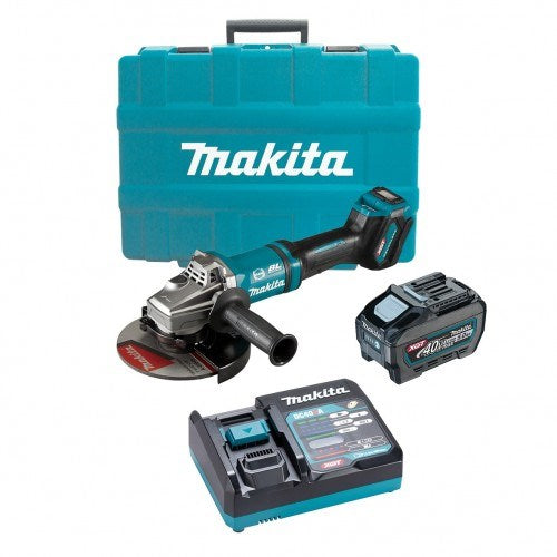 Makita 40V Max BRUSHLESS 180mm (7") Angle Grinder Kit - Includes 5.0Ah Battery, Single Port Rapid Charger & Plastic Case