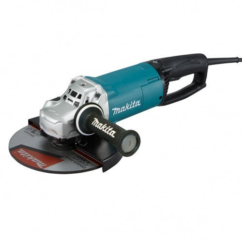 Makita 230mm (9") Angle Grinder, 2200W, anti-restart, soft start, anti-vibration side grip, D-Shaped handle