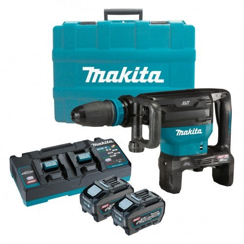 Makita 80V Max (40Vx2) BRUSHLESS SDS Max Demolition Hammer Kit - Includes 2 x 5.0Ah Battery, Dual Port Rapid Charger & Plastic Case