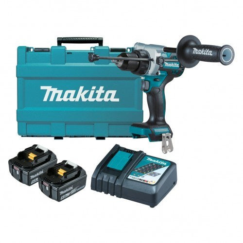 Makita 18V BRUSHLESS Heavy Duty Hammer Driver Drill Kit - Includes 2 x 5.0Ah Batteries, Rapid Charger & Carry Case - Toolup Australia