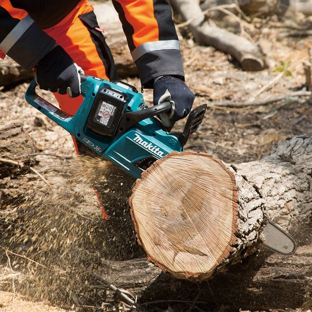 Makita 18Vx2 350mm BRUSHLESS Chainsaw with captive nuts Kit - Includes 2 x 5.0Ah Batteries & Dual Port Rapid Charger - Toolup Australia