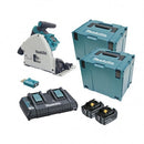 Makita 18Vx2 BRUSHLESS AWS 165mm Plunge Saw Kit - Includes 2 x 5.0Ah Batteries, Dual Port Rapid Charger & 2 x MakPac Case - Toolup Australia