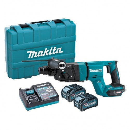 Makita 40V Max BRUSHLESS AWS* 28mm Rotary Hammer, Standard SDS Chuck, D-Handle Type - Includes 2 x 4.0Ah Batteries, Single Port Rapid Charger & Plastic Case *AWS Receiver sold separately (198901-5) - Toolup Australia