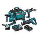Makita 5 Piece BRUSHLESS Combo Kit - DHP486Z, DTD154Z, DGA504Z, DJR187Z, DHR242Z, 2 x BL1850B, DC18RC & 199936-9 - Toolup Australia