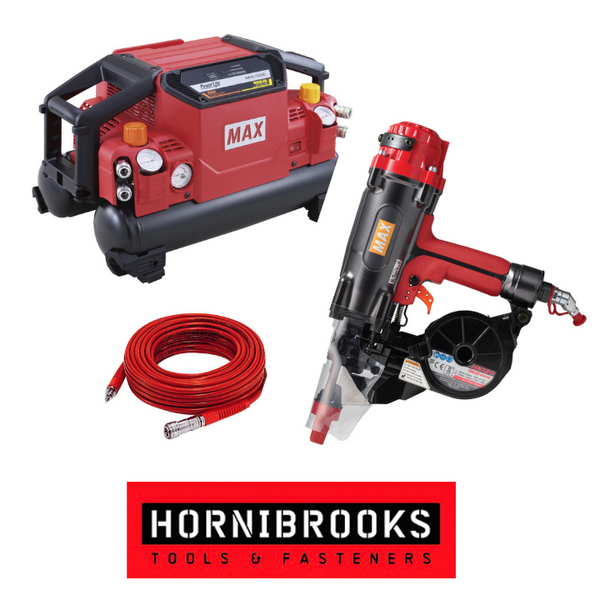 Max High Pressure Nailer Kit includes Compressor, Concrete Nailer and Hose - AKHL1320E, HN120, KH6 Hose kit - Toolup Australia