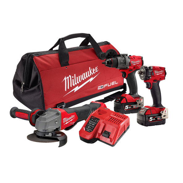 Milwaukee M18 FUEL 3 Piece Power Pack 3B3 (M18FPD3, M18FIW2F12, M18FAG125XPD) - Toolup Australia