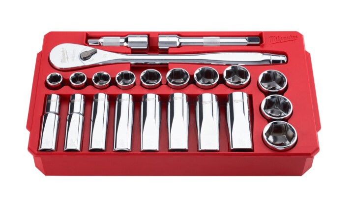 Milwaukee 1/2" Drive 22pc Ratchet & Socket Set SAE - Toolup Australia