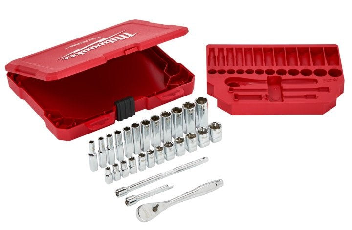 Milwaukee 1/4? Drive 28pc Ratchet & Socket Set  Metric - Toolup Australia