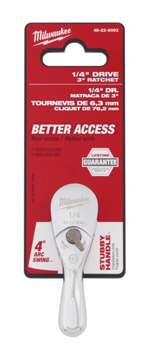 Milwaukee 1/4" Drive Fixed Head Ratchet 76mm (3") - Toolup Australia