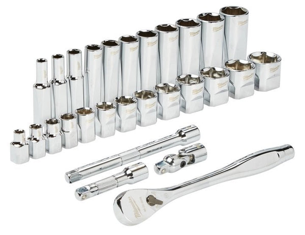 Milwaukee 3/8? Drive 28pc Ratchet & Socket Set  SAE - Toolup Australia