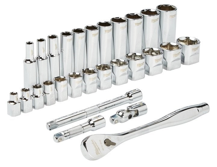 Milwaukee 3/8? Drive 28pc Ratchet & Socket Set  SAE - Toolup Australia