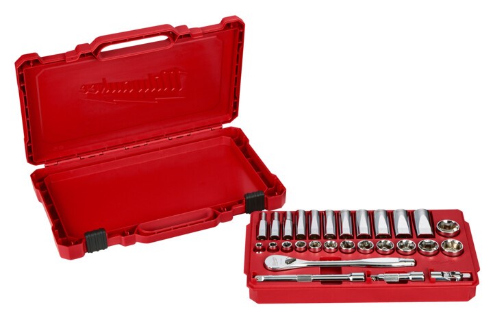Milwaukee 3/8? Drive 28pc Ratchet & Socket Set  SAE - Toolup Australia