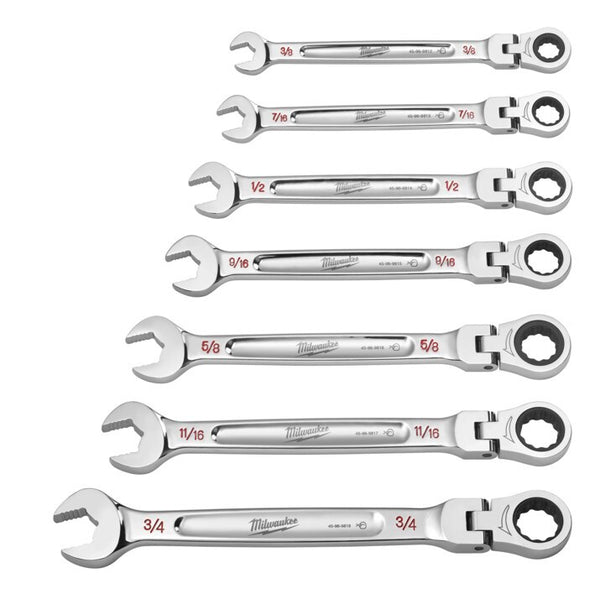 Milwaukee 7pc Flex-Head Ratcheting Wrench Set ? SAE - Toolup Australia