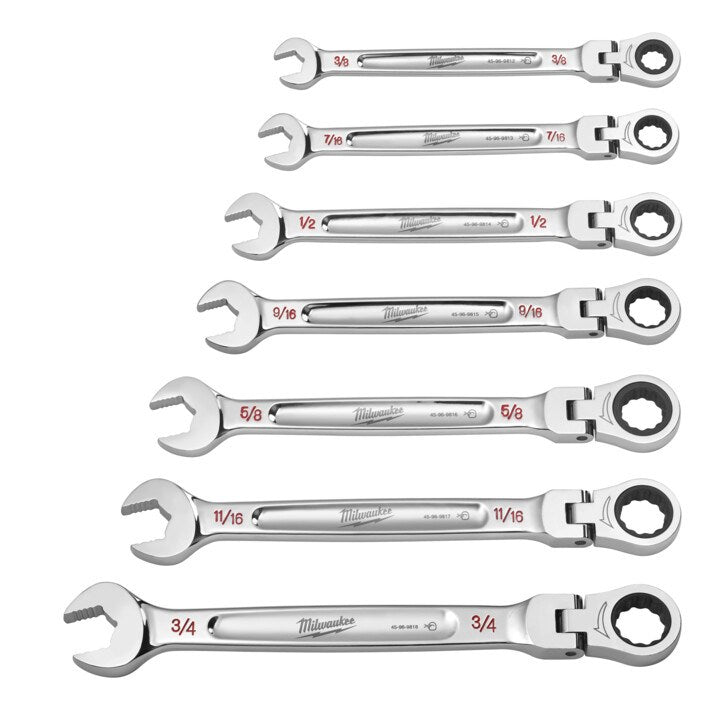 Milwaukee 7pc Flex-Head Ratcheting Wrench Set ? SAE - Toolup Australia