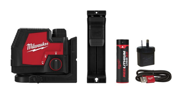 Milwaukee REDLITHIUM? USB Rechargeable Cross Line Laser Kit (1x 3.0Ah, Case) - Toolup Australia