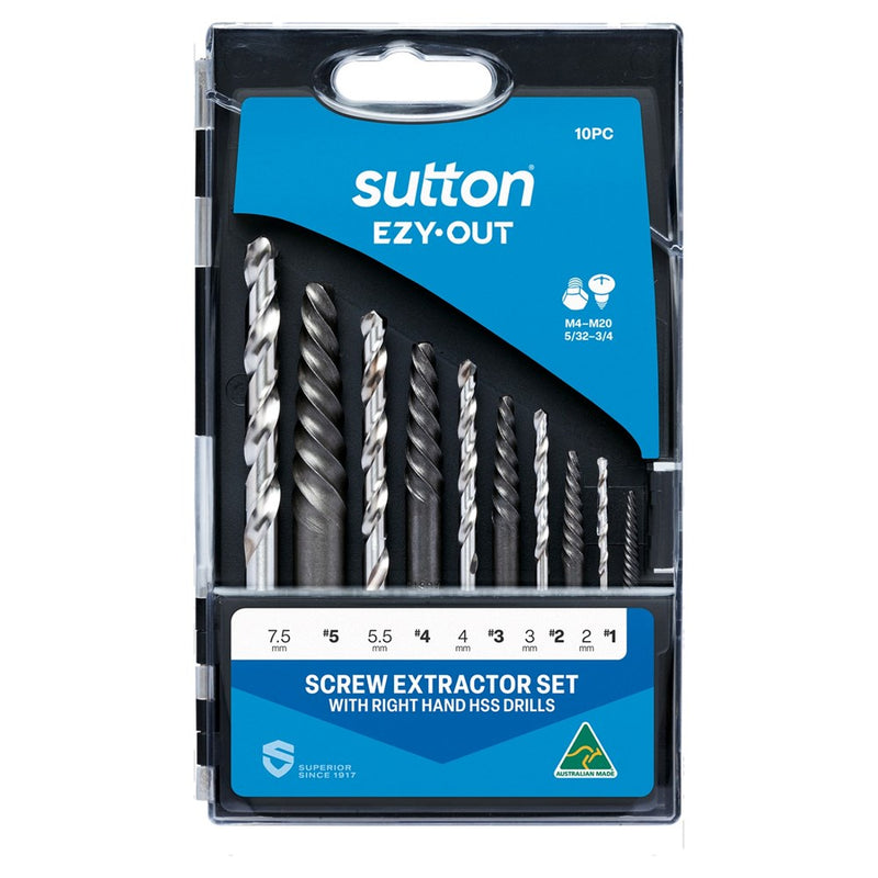 Sutton SCREW EXTRACTOR M603 S20 SET 10Pce with2.0 to 7.5mm Drills - Toolup Australia