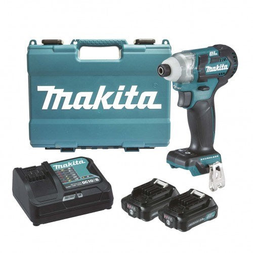 Makita 12V Max BRUSHLESS 2-Stage Impact Driver Kit - Includes 2 x 2.0Ah Batteries, Rapid Charger & Case