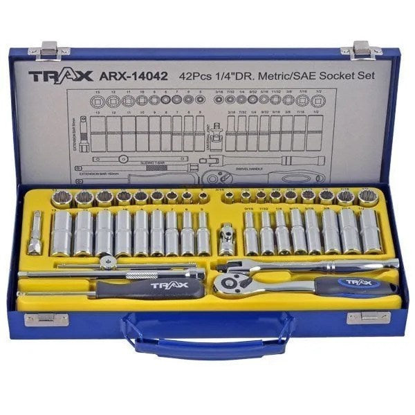 Trax ARX-14042 1/4" Drive Metric/ SAE Socket Set, 42Pc Set - Toolup Australia
