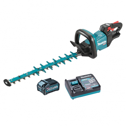 Makita 40V Max BRUSHLESS 600mm Hedge Trimmer Kit, Max branch dia. 21.5mm - Includes 4.0Ah Battery & Single Port Rapid Charger