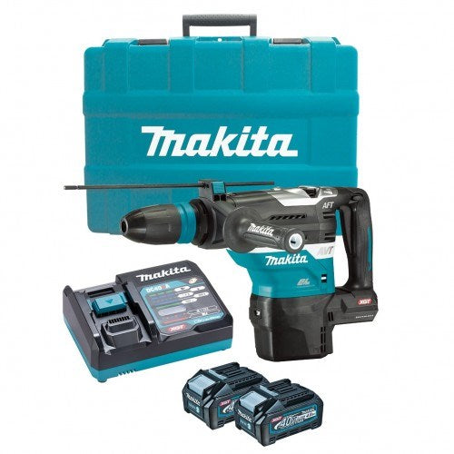 Makita 40V Max BRUSHLESS 40mm SDS Max Rotary Hammer Kit - Includes 2 x 4.0Ah Battery, Single Port Rapid Charger & Plastic Case HR005GM201