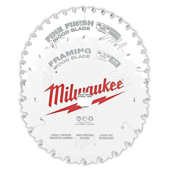 Milwaukee 6-1/2" 165mm Wood Circular Saw Blade Set - 24T Framing & 40T Fine Finish 48418632
