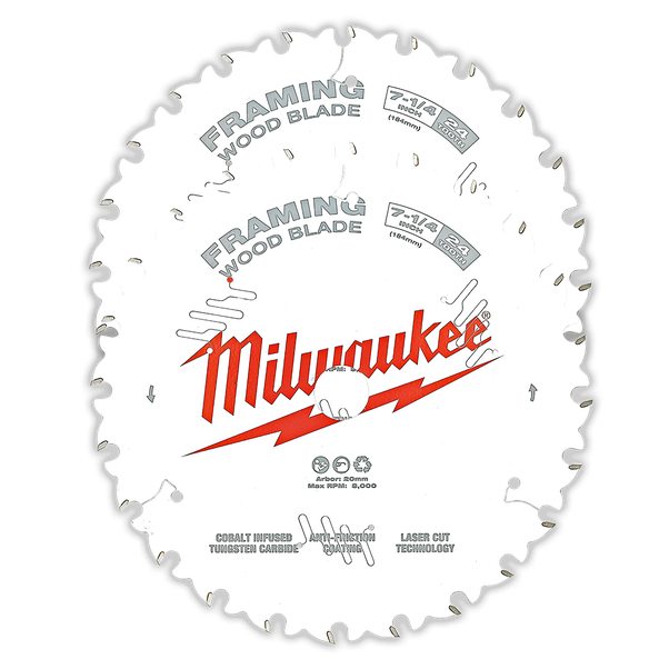 Milwaukee 7-1/4" 184mm 24T Wood Circular Saw Blade Framing 2 Pack 48418721