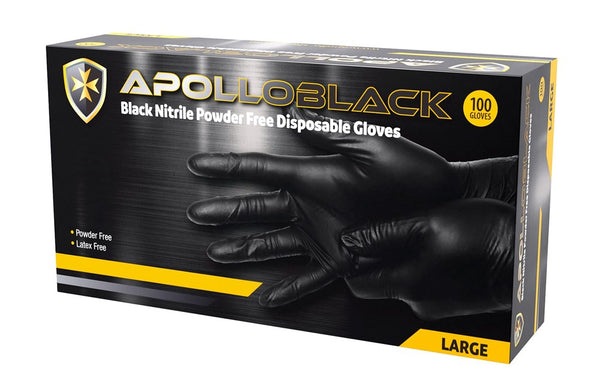 Apollo Black Nitrile Powder Free Disposable Gloves - Small