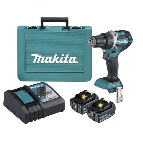 Makita 18V COMPACT BRUSHLESS Heavy Duty Driver Drill Kit - Includes 2 x 5.0Ah Batteries, Rapid Charger & Carry Case