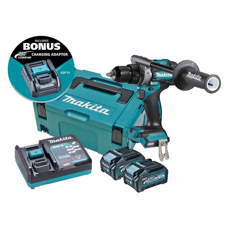 Makita 40V Max BRUSHLESS Driver Drill - Includes 2 x 4.0Ah Batteries, Single Port Rapid Charger & Makpac Case Type 3
BONUS: 18V LXT Battery Charging Adaptor (ADP10)