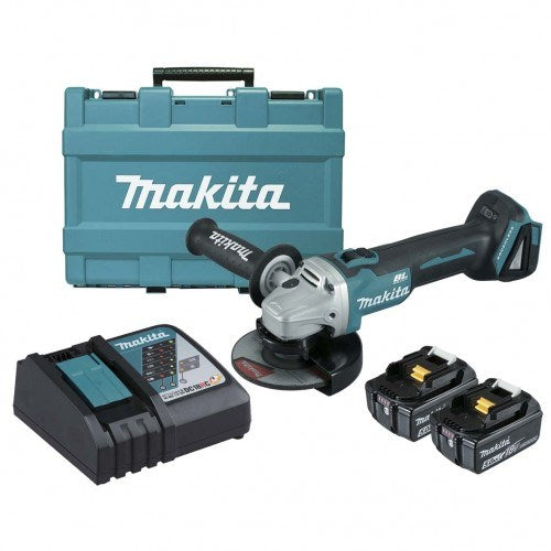 Makita 18V BRUSHLESS 125mm Slide Switch Brake Angle Grinder Kit - Includes 2 x 5.0Ah Batteries, Rapid Charger & Carry Case DGA506RTE