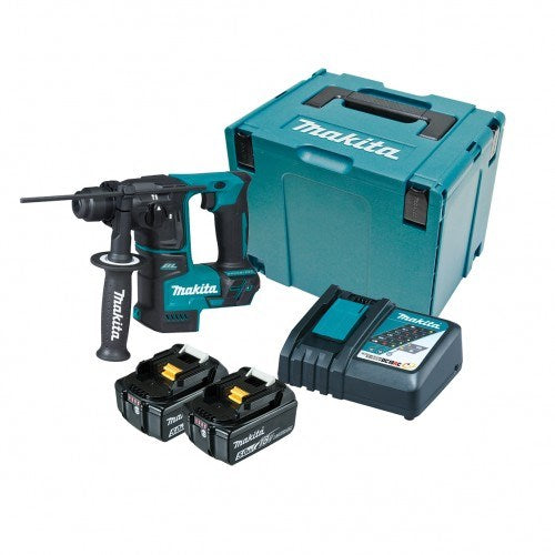 Makita 18V SUB-COMPACT BRUSHLESS 17mm Rotary Hammer Kit - Includes 2 x 5.0Ah Batteries, Rapid Charger & Carry Case DHR171RTJ