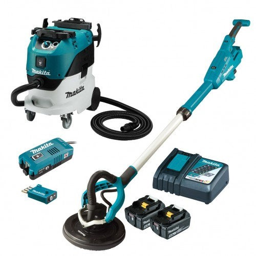 Makita 18V BRUSHLESS AWS 255mm Drywall Sander & 42L Wet/Dry L-Class Vacuum, 1,200W (VC4210LX2)   - Includes: AWS AC Input Adapter, 2x 5.0Ah Batteries & Rapid Charger DSL801RT-VC42LX2