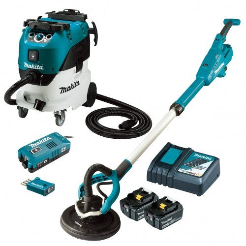 Makita 18V BRUSHLESS AWS 255mm Drywall Sander & 42L Wet/Dry M-Class Vacuum, 1,200W (VC4210MX2)- Includes: AWS AC Input Adapter, 2x 5.0Ah Batteries & Rapid Charger DSL801RT-VC42MX2