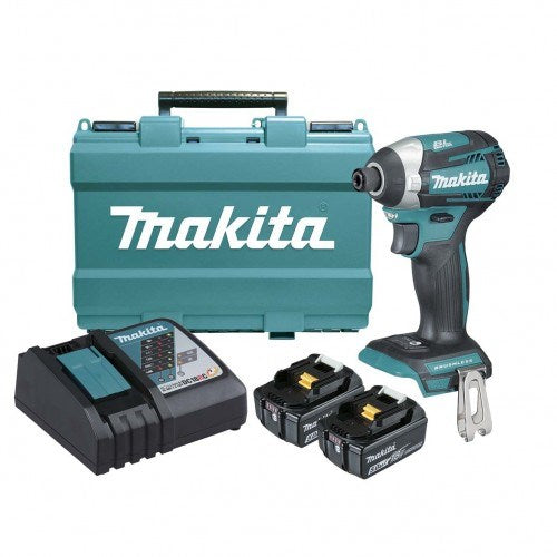 Makita 18V COMPACT BRUSHLESS  3-Stage Impact Driver Kit - Includes 2 x 5.0Ah Batteries, Rapid Charger & Carry Case DTD154RTE