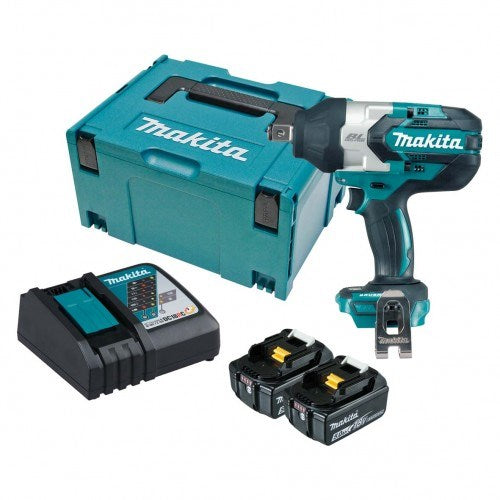 Makita 18V BRUSHLESS 3/4" Impact Wrench Kit - Includes 2 x 5.0Ah Batteries, Rapid Charger & Carry Case DTW1001RTJ