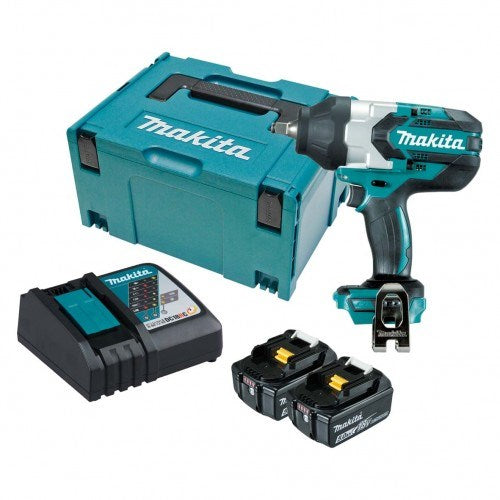 Makita 18V BRUSHLESS 1/2" Impact Wrench Kit - Includes 2 x 5.0Ah Batteries, Rapid Charger & Carry Case DTW1002RTJ