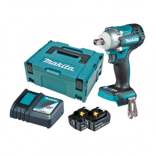 Makita 18V BRUSHLESS 1/2" Detent Pin Impact Wrench Kit - Includes 2 x 5.0Ah Batteries, Rapid Charger & Carry Case DTW301RTJ