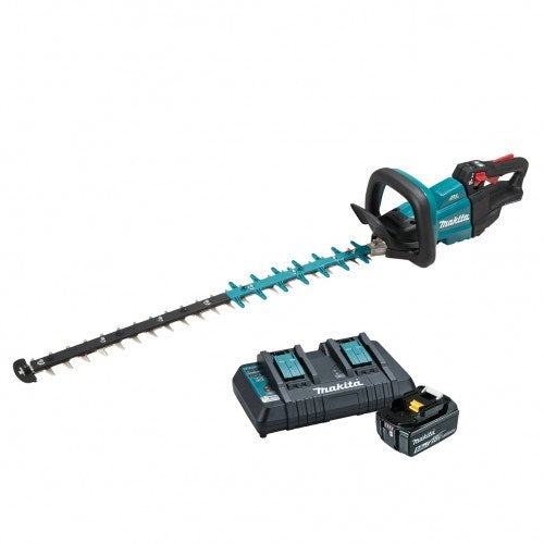 Makita 18V BRUSHLESS 750mm Hedge Trimmer Kit, specialised blade for increased runtime - Includes 5.0Ah Battery & Dual Port Rapid Charger DUH751PT
