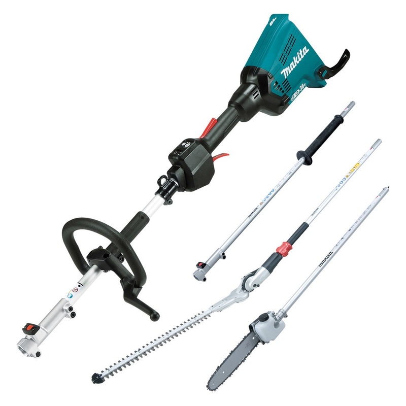 Makita 18Vx2 BRUSHLESS Multi-Function Powerhead - Tool Only, (LE400MP) Extension Pole, (EY403MP) Pole Saw Attachment & (EN401MP) Hedge Trimmer Attachment DUX60ZPSH