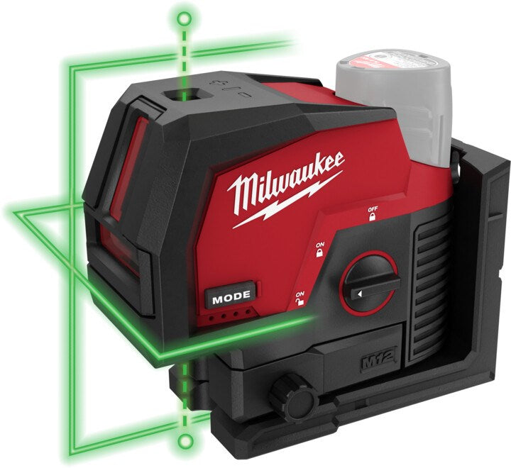 Milwaukee M12â„¢ Cross Line + 2 Plumb Laser (Tool Only)