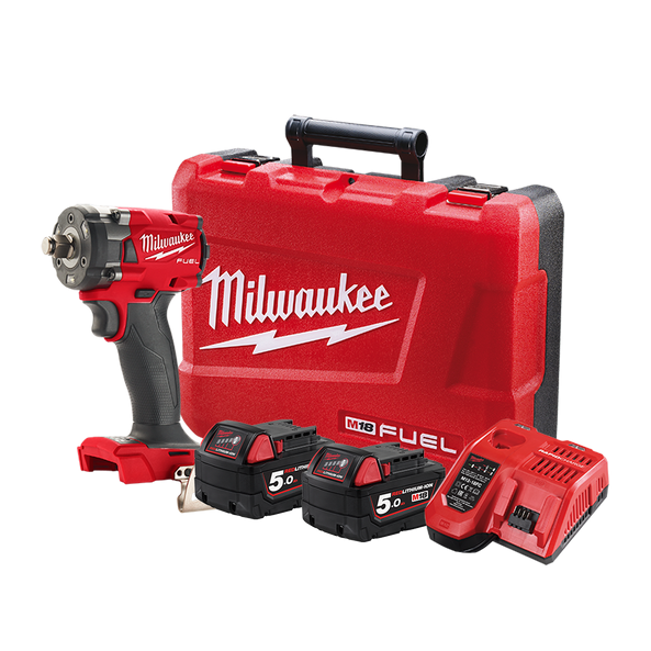 Milwaukee M18 FUELâ„¢ 1/2" Compact Impact Wrench with Friction Ring Kit (2x 5.0Ah)
